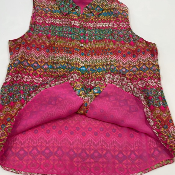 Diane Von Furstenberg Top Blouse Size 12 100% Silk Colorful Print EUC. - Picture 9 of 12